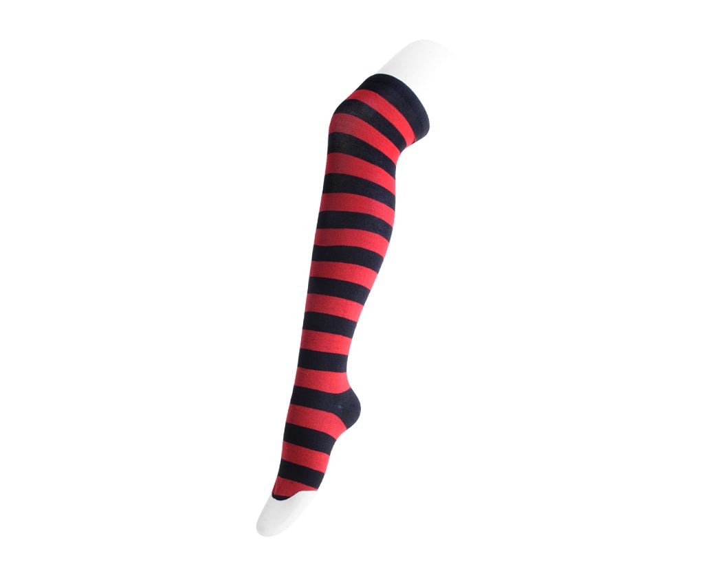 TSK1142 Red & Black Striped Thigh High Sock TSK1142-OS - T.U.K. Shoes