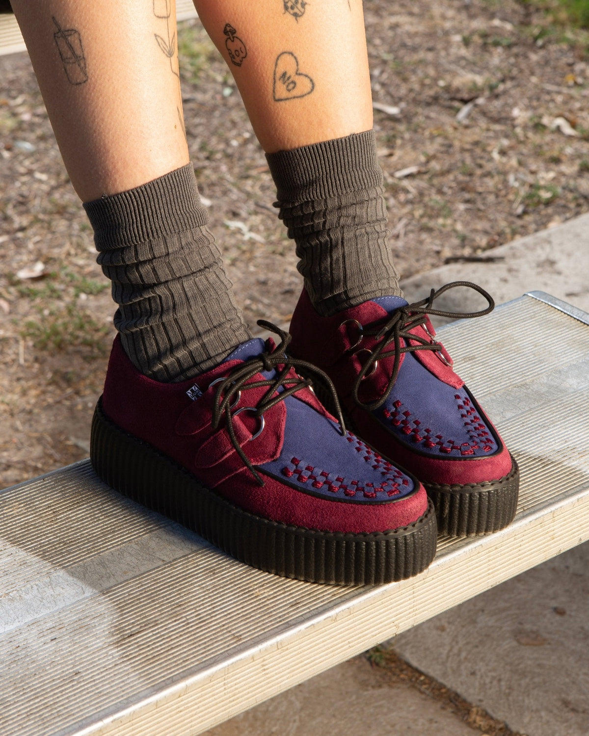 V3414 Burgundy & Navy Suede Viva Mondo Creeper - T.U.K. Shoes