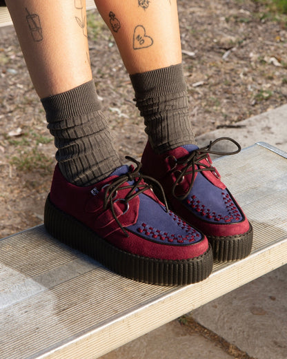 V3414 Burgundy & Navy Suede Viva Mondo Creeper - T.U.K. Shoes