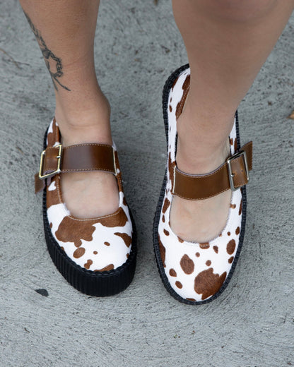 V3411L Brown Cow Hair Mondo Mary Jane - T.U.K. Shoes
