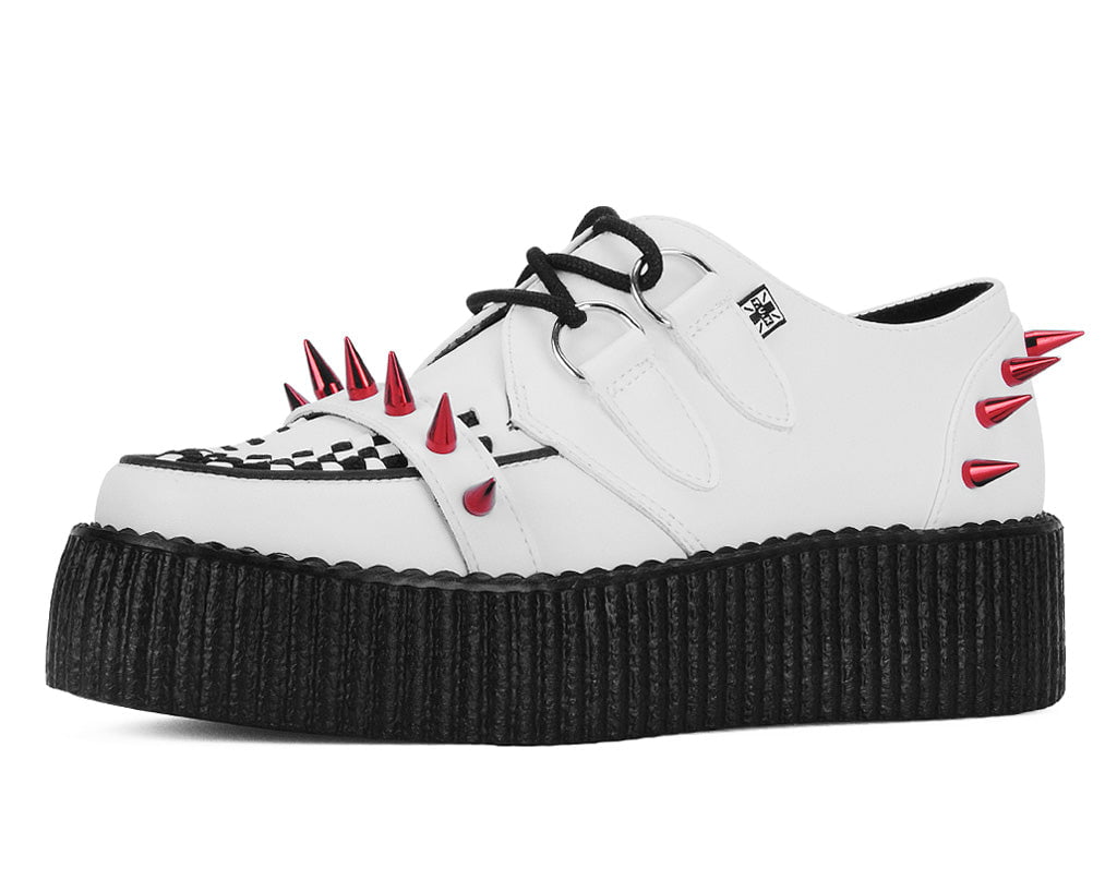 V3342 White Leather Spike Viva Mondo Creeper - T.U.K. Shoes