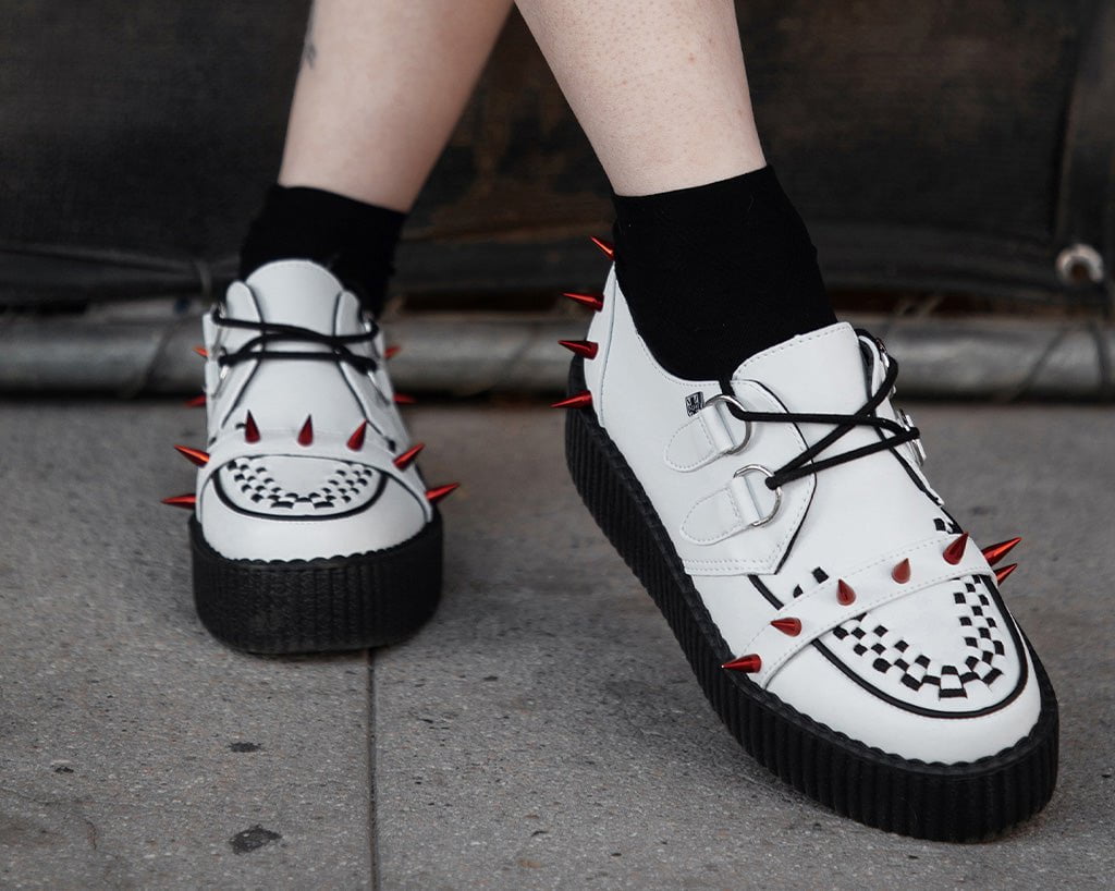 V3342 White Leather Spike Viva Mondo Creeper - T.U.K. Shoes