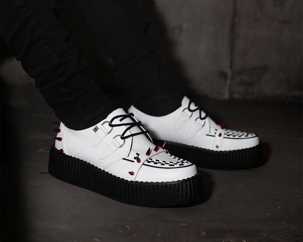 V3342 White Leather Spike Viva Mondo Creeper - T.U.K. Shoes
