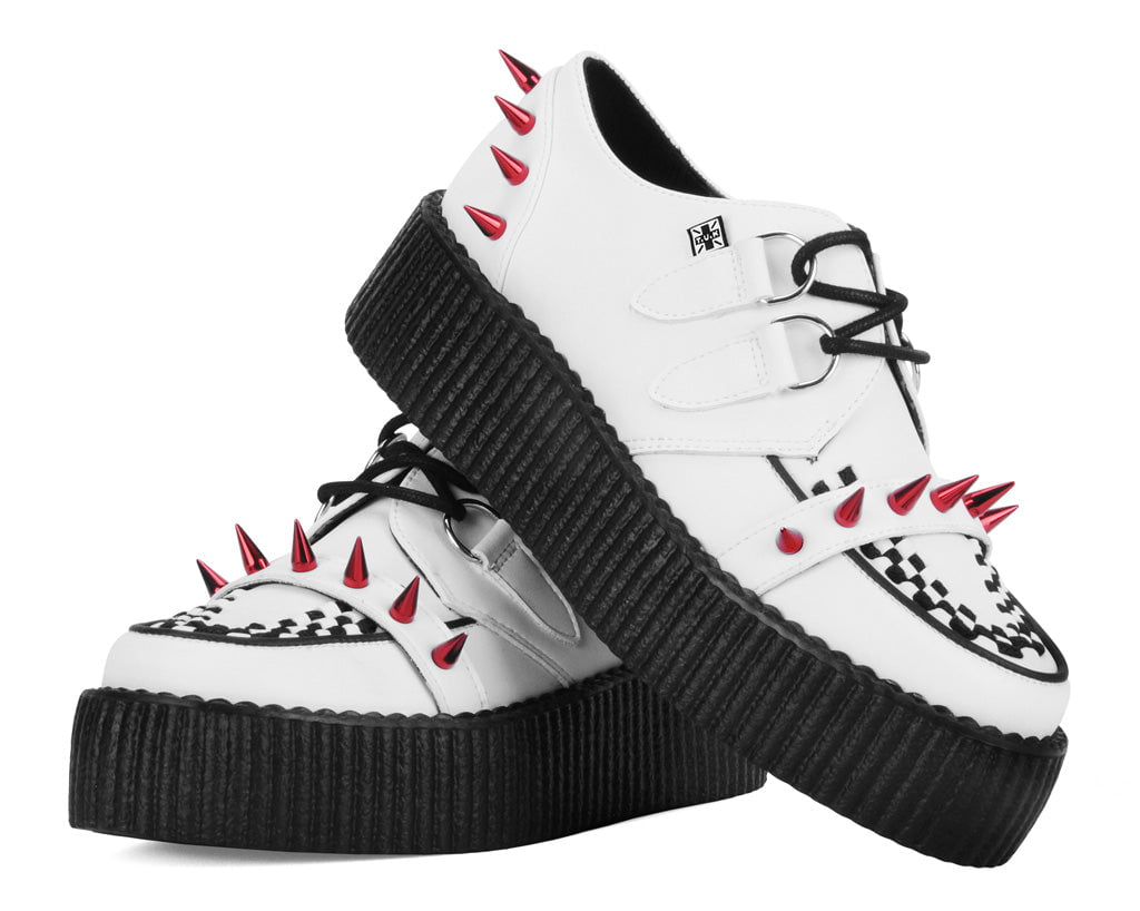 V3342 White Leather Spike Viva Mondo Creeper - T.U.K. Shoes