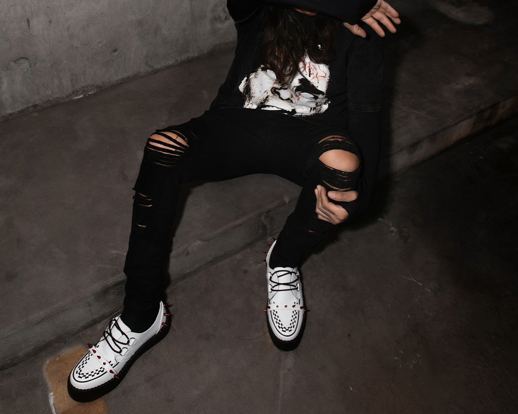 V3342 White Leather Spike Viva Mondo Creeper - T.U.K. Shoes