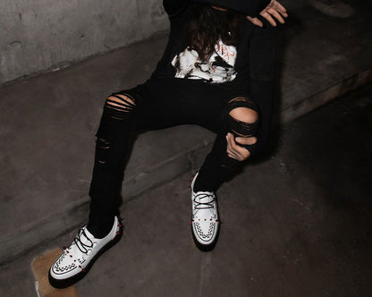 V3342 White Leather Spike Viva Mondo Creeper - T.U.K. Shoes