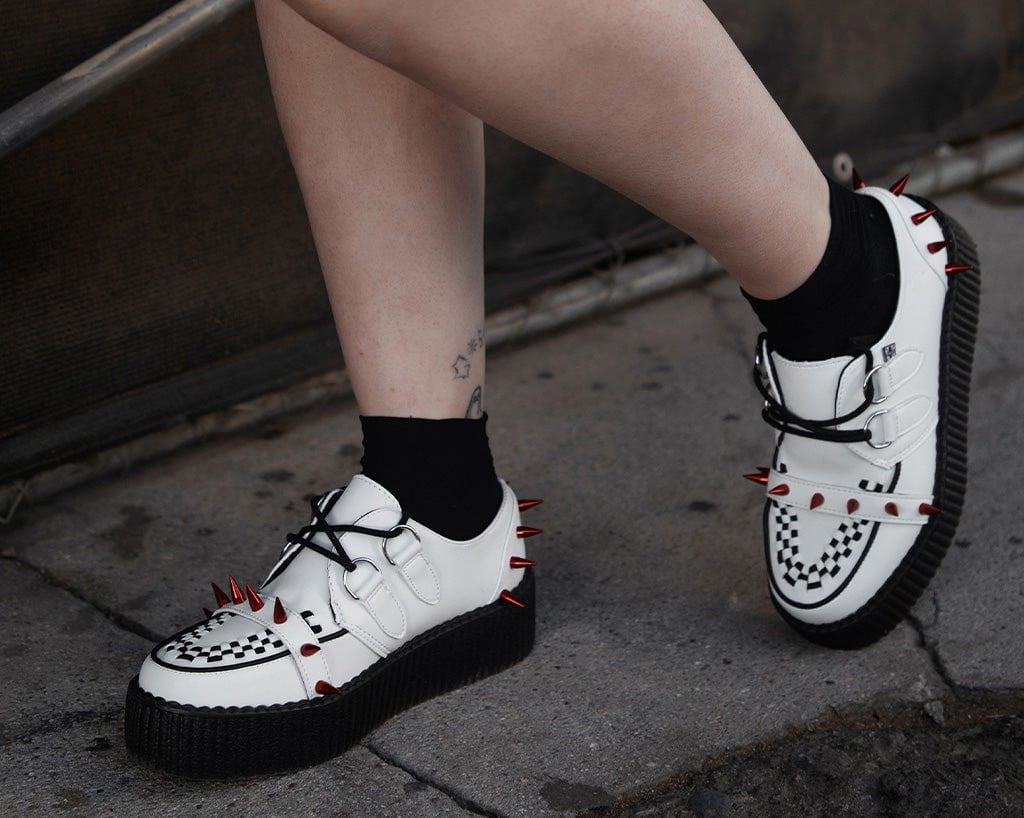 V3342 White Leather Spike Viva Mondo Creeper - T.U.K. Shoes