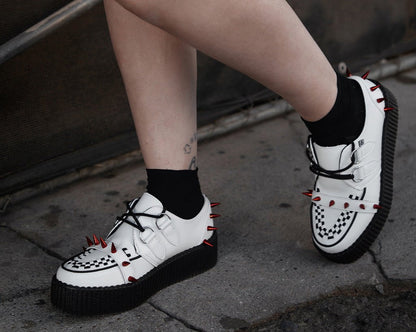 V3342 White Leather Spike Viva Mondo Creeper - T.U.K. Shoes