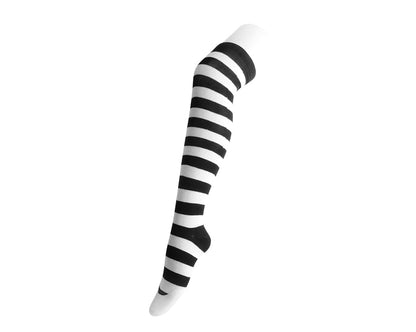 TSK1143 Black & White Striped Thigh High Sock TSK1143-OS - T.U.K. Shoes
