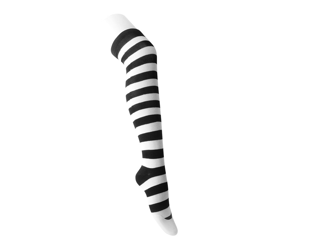TSK1143 Black & White Striped Thigh High Sock TSK1143-OS - T.U.K. Shoes