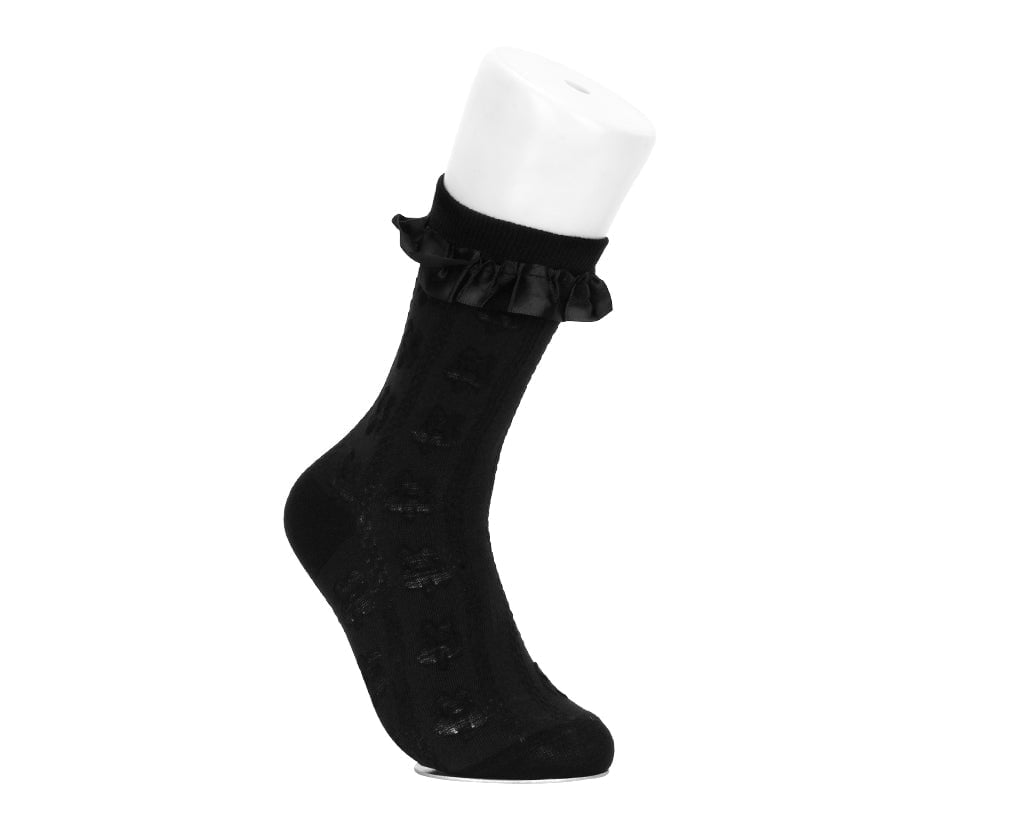 TSK1181 Black Rose Silk Trim Sock TSK1181-OS - T.U.K. Shoes