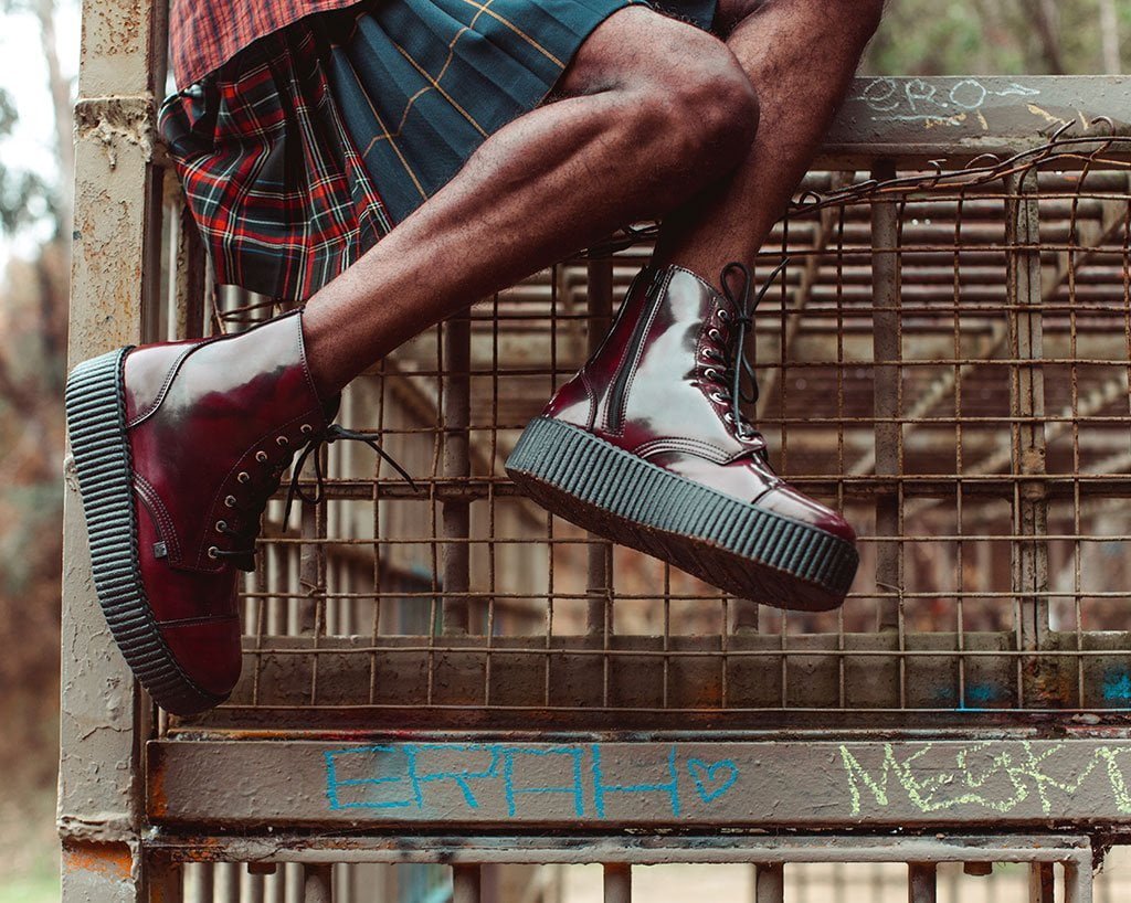 V9858 Burgundy Rub Off TUKskin™ 7-Eye Boot - T.U.K. Shoes
