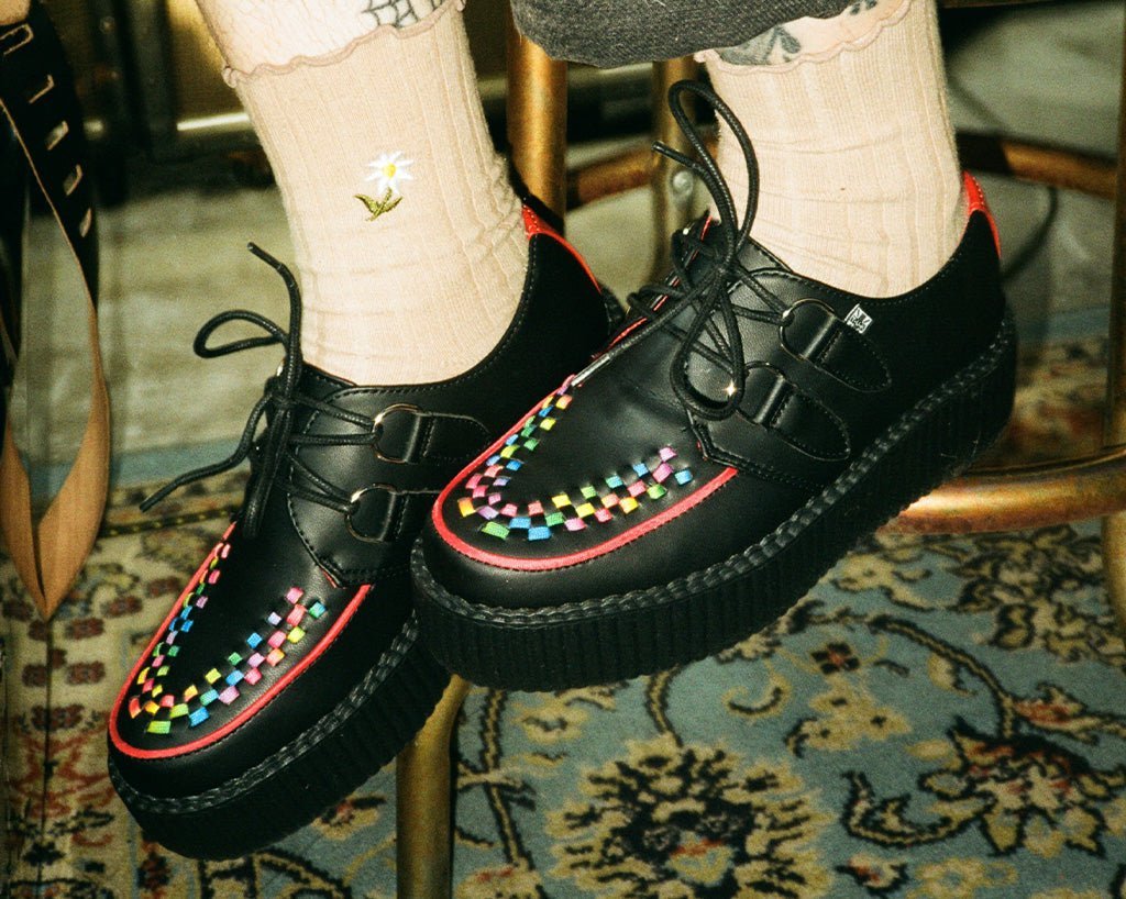 V3302 Black TUKskin Rainbow Interlace Viva Mondo Creeper - T.U.K. Shoes