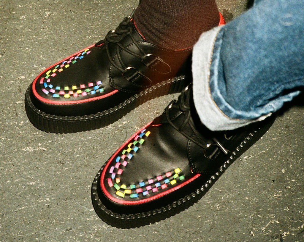 V3302 Black TUKskin Rainbow Interlace Viva Mondo Creeper - T.U.K. Shoes