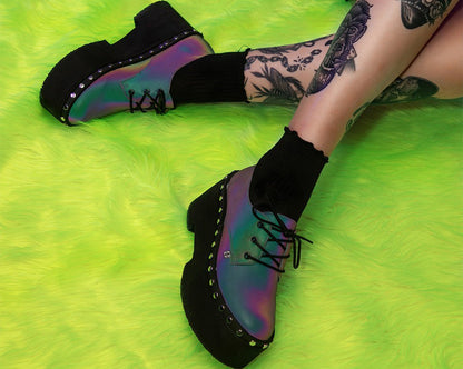 A3297 Midnight Chameleon Dino Flat Platform - T.U.K. Shoes