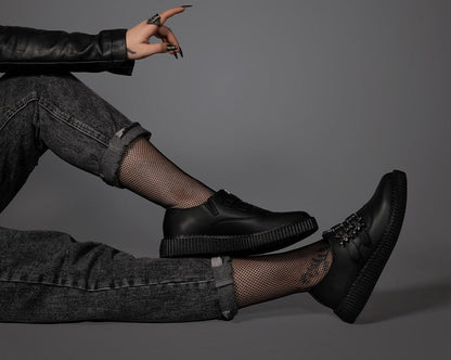 A3210 Black TUKskin Zipper Skull Pointed Creeper - T.U.K. Shoes
