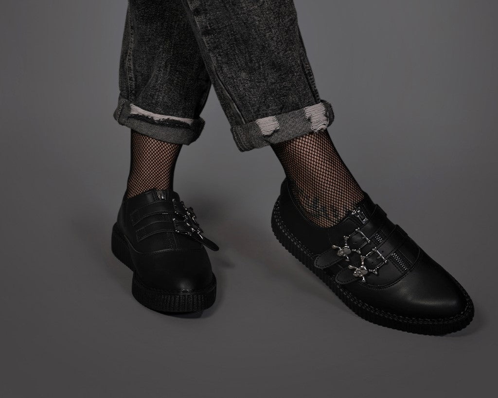 A3210 Black TUKskin Zipper Skull Pointed Creeper - T.U.K. Shoes