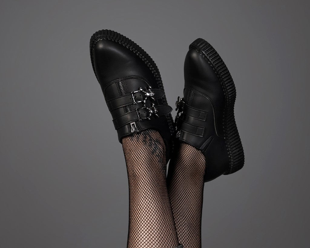 A3210 Black TUKskin Zipper Skull Pointed Creeper - T.U.K. Shoes