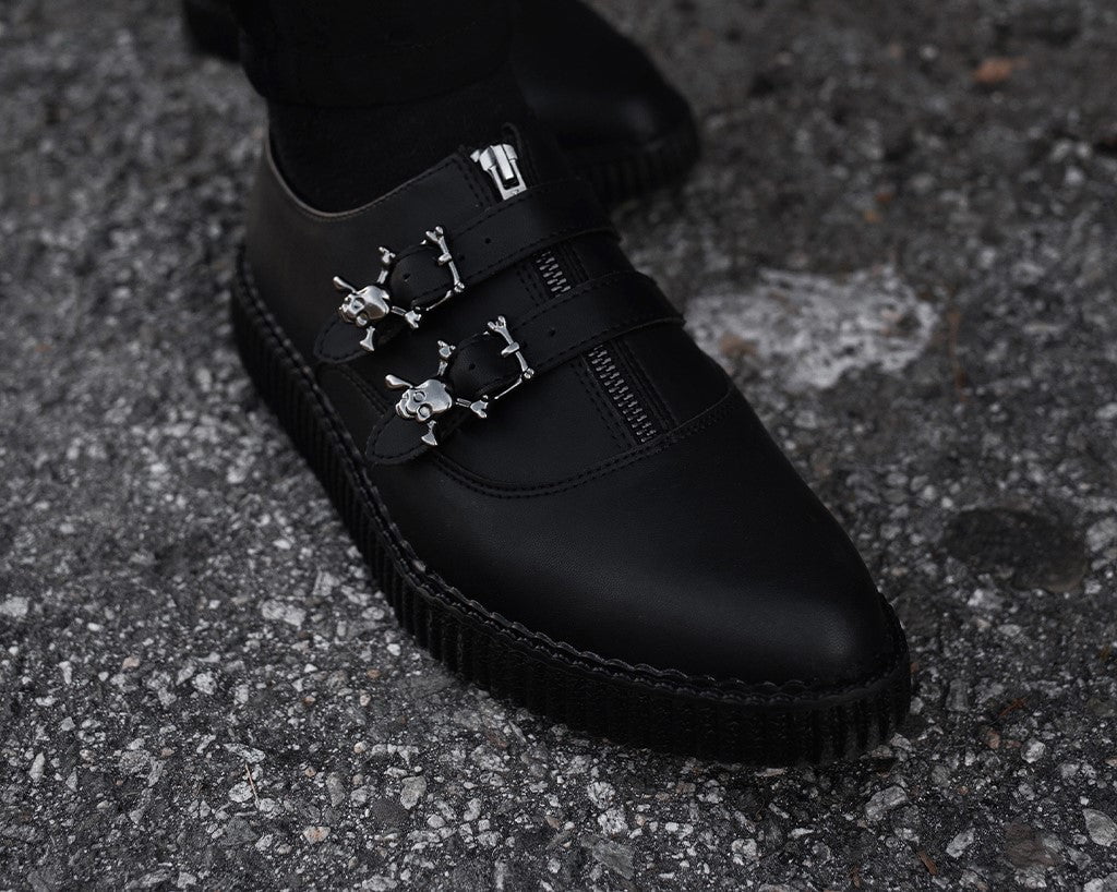 A3210 Black TUKskin Zipper Skull Pointed Creeper - T.U.K. Shoes