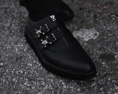 A3210 Black TUKskin Zipper Skull Pointed Creeper - T.U.K. Shoes