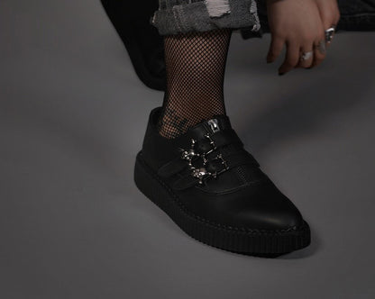A3210 Black TUKskin Zipper Skull Pointed Creeper - T.U.K. Shoes