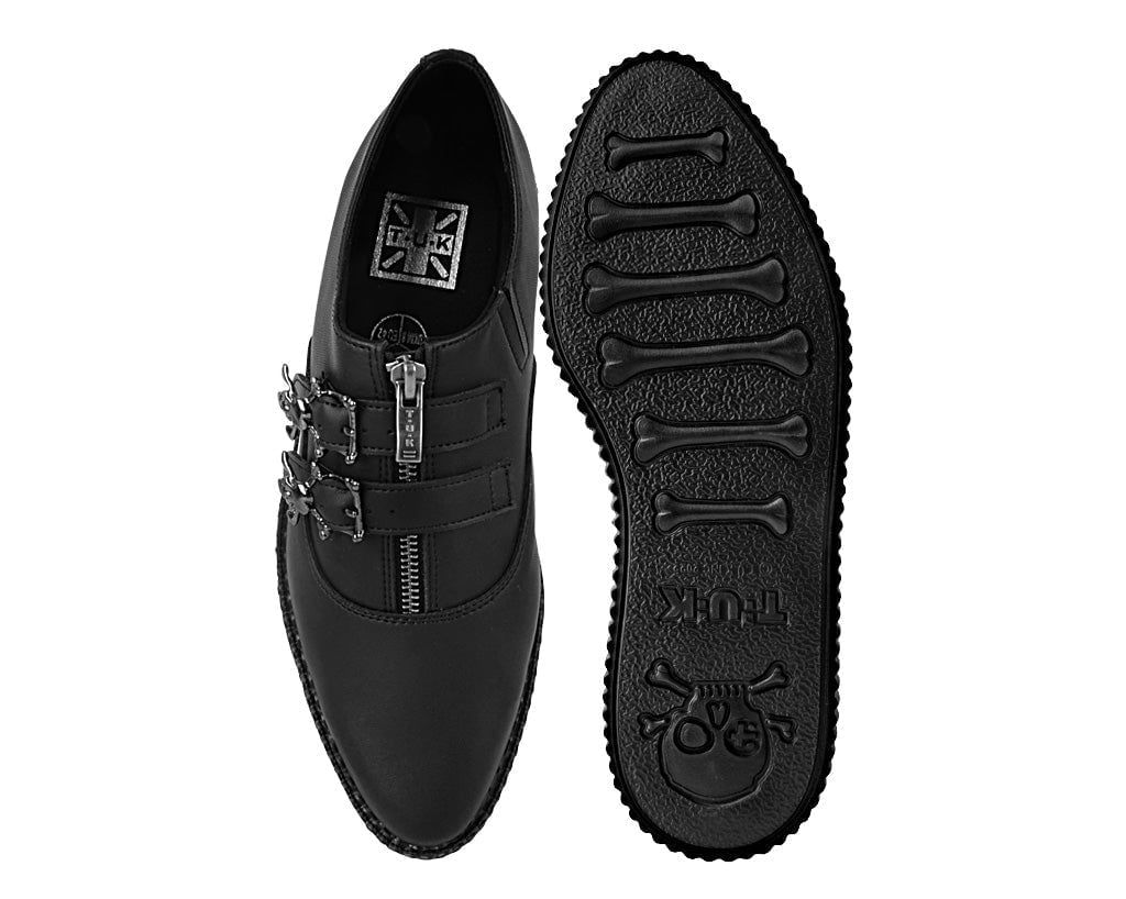A3210 Black TUKskin Zipper Skull Pointed Creeper - T.U.K. Shoes