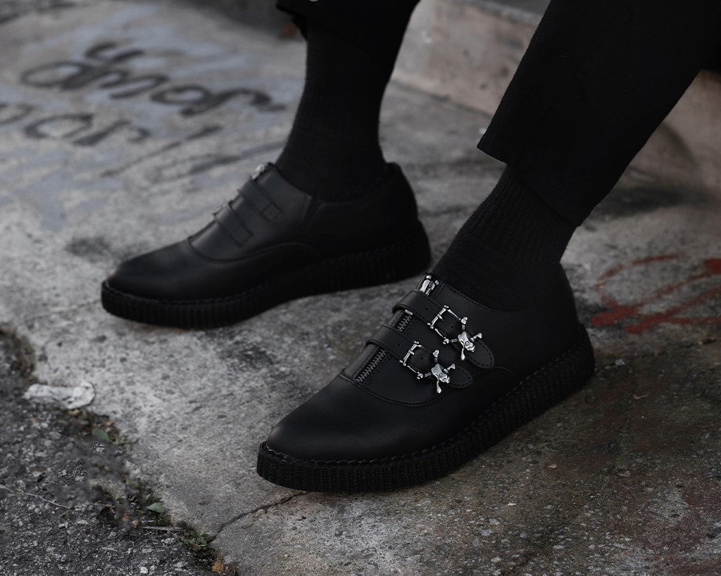 A3210 Black TUKskin Zipper Skull Pointed Creeper - T.U.K. Shoes