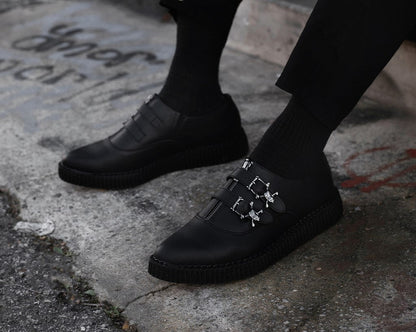 A3210 Black TUKskin Zipper Skull Pointed Creeper - T.U.K. Shoes