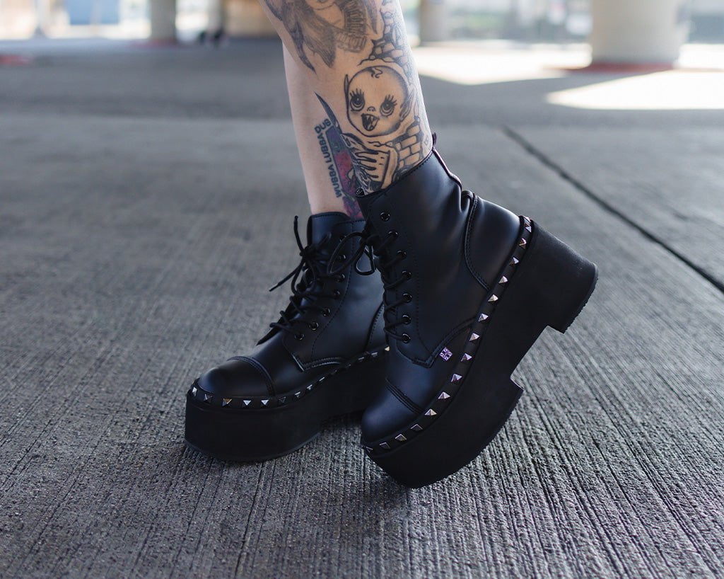 A3333 Black TUKskin 7-Eye Dino Flat Boot - T.U.K. Shoes