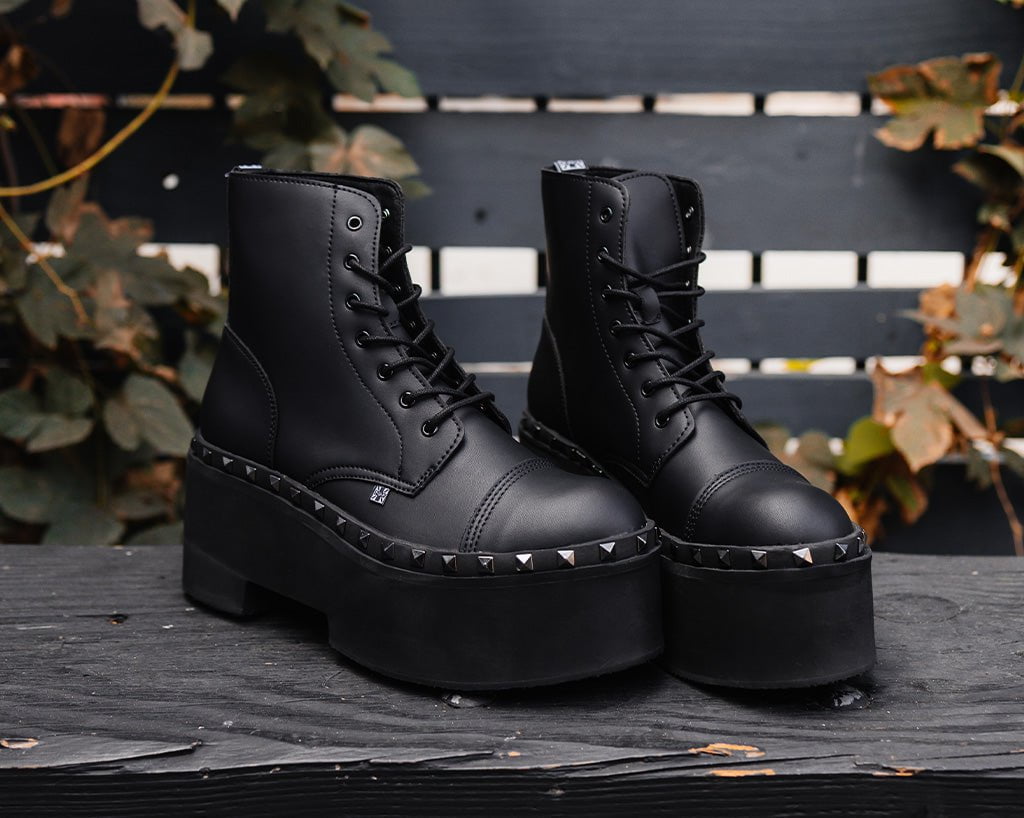 A3333 Black TUKskin 7-Eye Dino Flat Boot - T.U.K. Shoes