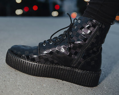 V3202 Black Checkered Patent Viva Mondo Boot - T.U.K. Shoes