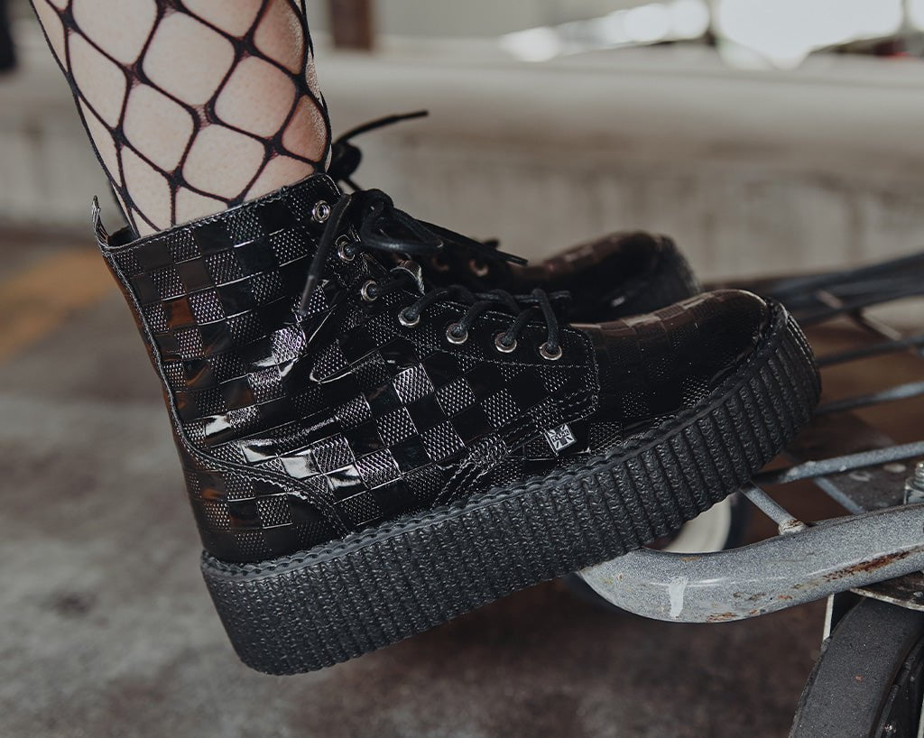 V3202 Black Checkered Patent Viva Mondo Boot - T.U.K. Shoes