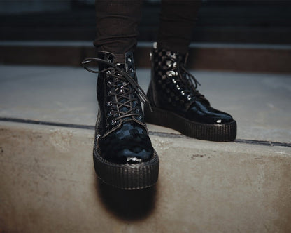V3202 Black Checkered Patent Viva Mondo Boot - T.U.K. Shoes