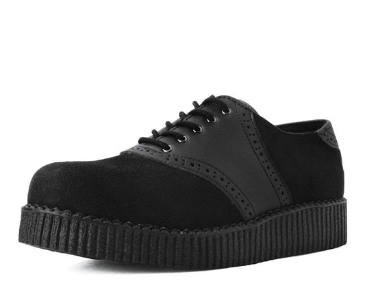 F9837 Black Faux Suede & TUKskin™ Saddle Oxford - T.U.K. Shoes