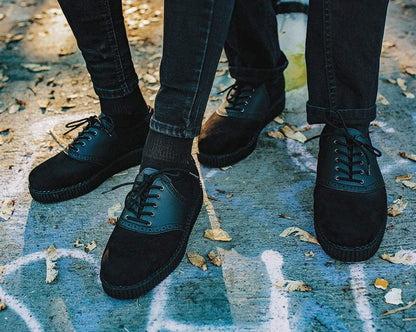 F9837 Black Faux Suede & TUKskin™ Saddle Oxford - T.U.K. Shoes