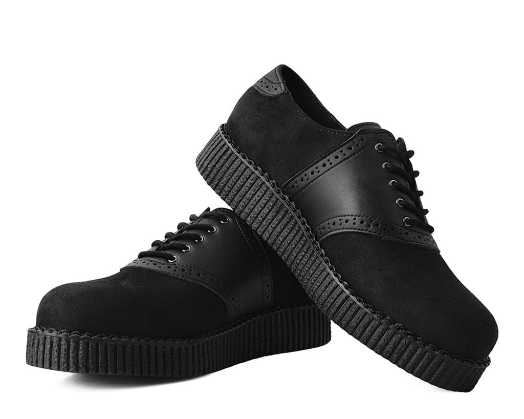 F9837 Black Faux Suede & TUKskin™ Saddle Oxford - T.U.K. Shoes