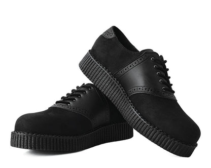 F9837 Black Faux Suede & TUKskin™ Saddle Oxford - T.U.K. Shoes