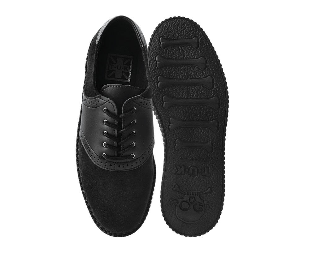 F9837 Black Faux Suede & TUKskin™ Saddle Oxford - T.U.K. Shoes