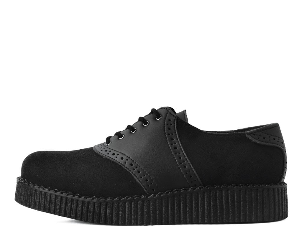 F9837 Black Faux Suede & TUKskin™ Saddle Oxford - T.U.K. Shoes