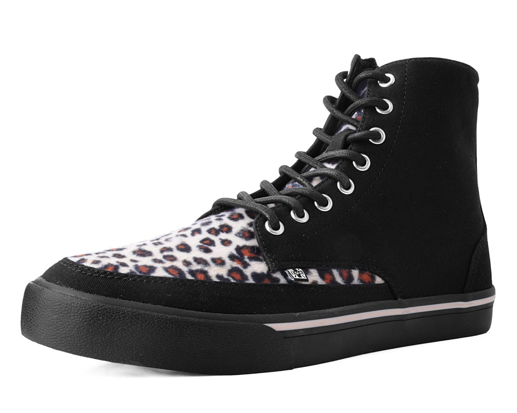 A3095 Black Canvas & Leopard 8-Eye Sneaker Boot - T.U.K. Shoes