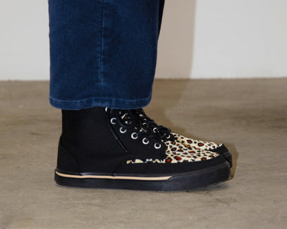 A3095 Black Canvas & Leopard 8-Eye Sneaker Boot - T.U.K. Shoes