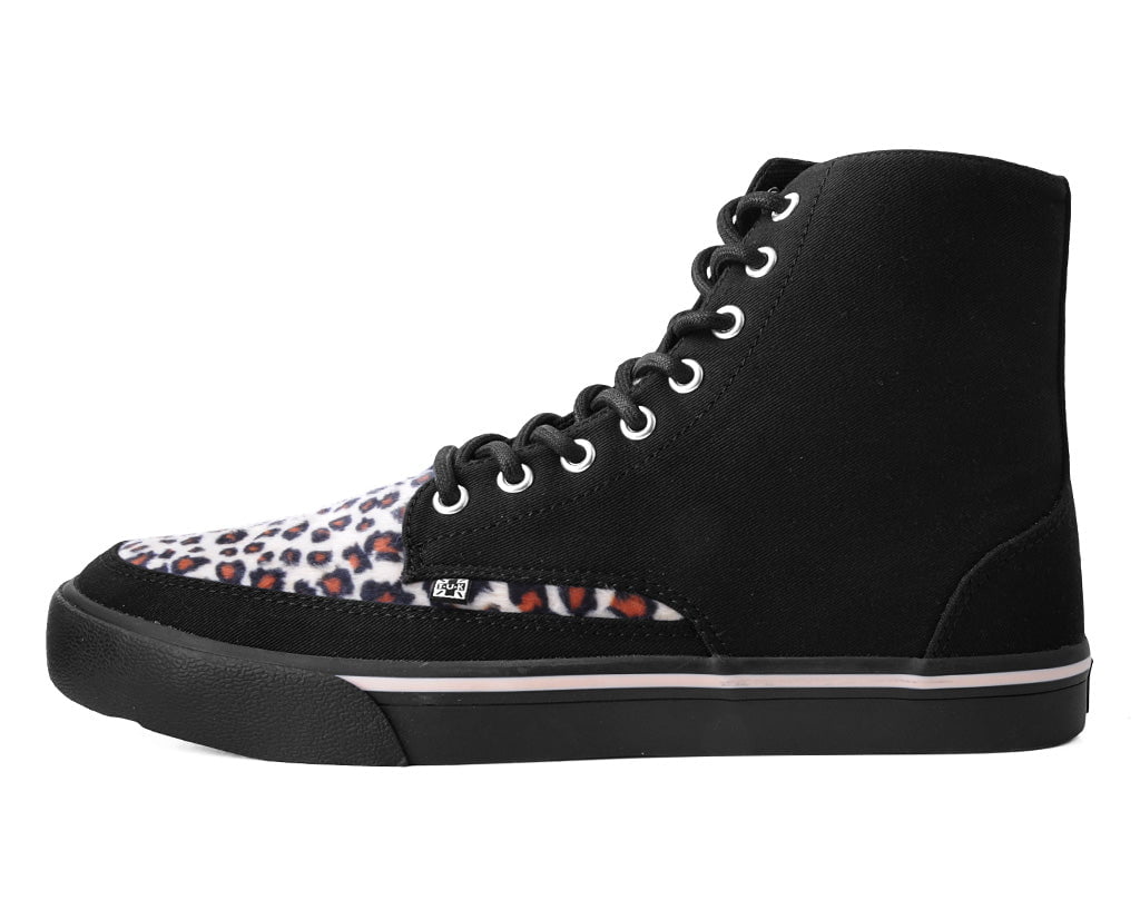 A3095 Black Canvas & Leopard 8-Eye Sneaker Boot - T.U.K. Shoes