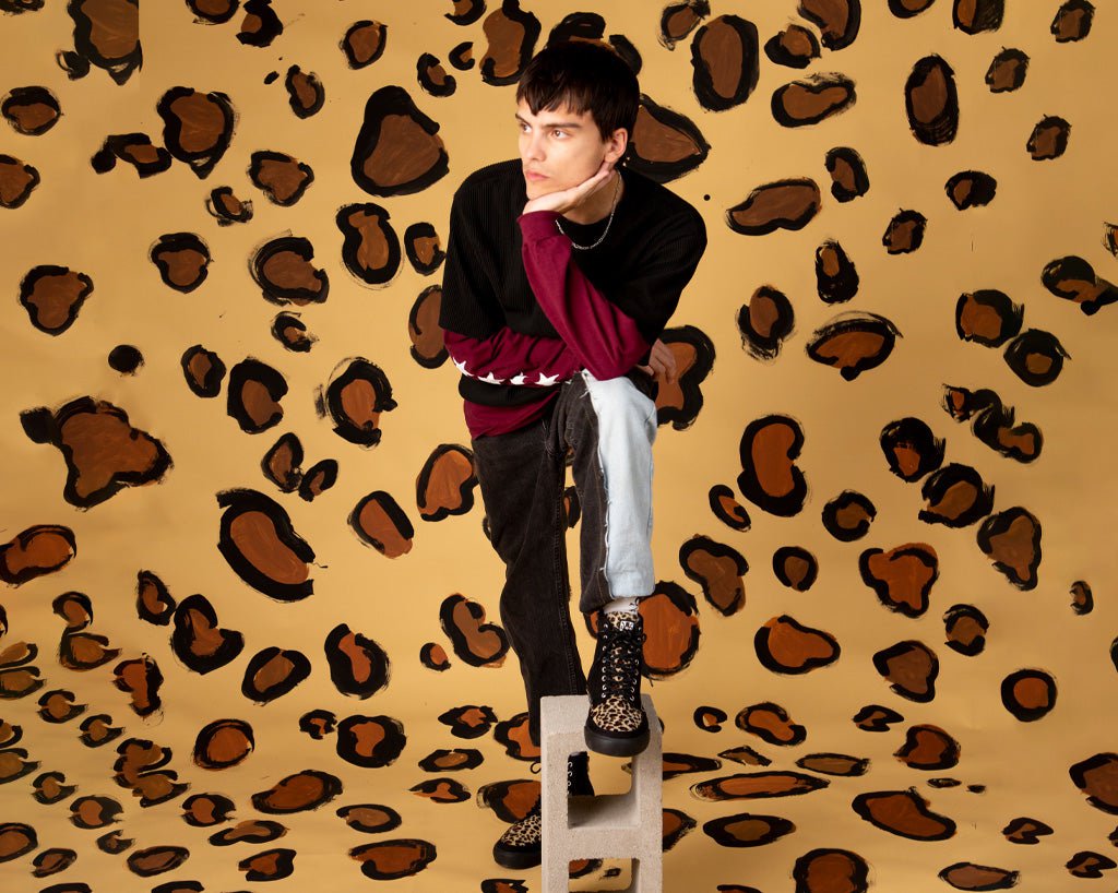 A3095 Black Canvas & Leopard 8-Eye Sneaker Boot - T.U.K. Shoes