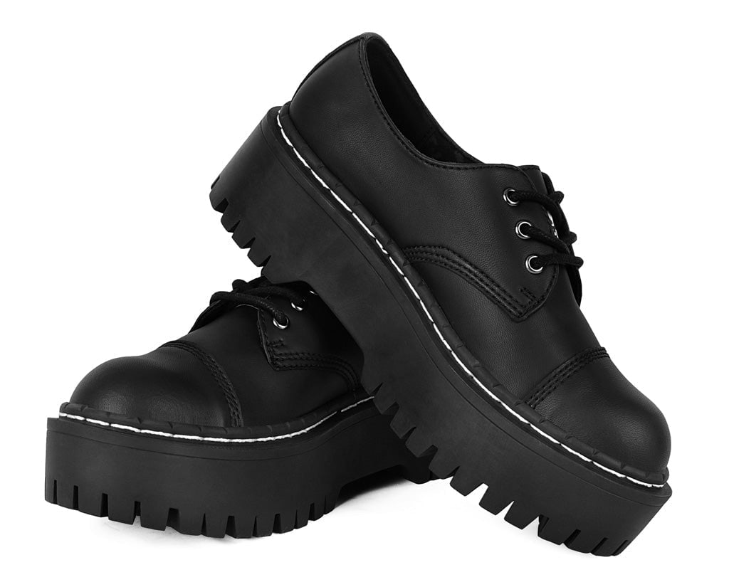 A3222 Black Cap Toe Double Decker Brogue - T.U.K. Shoes