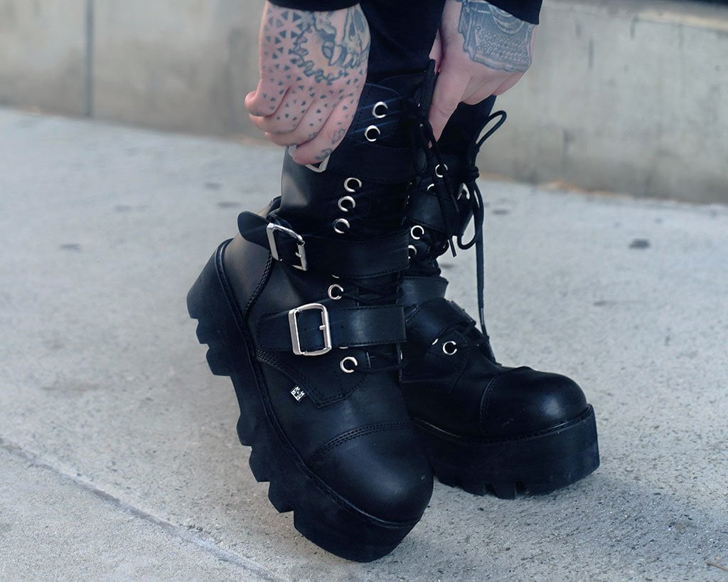 A9801 Black 12-Eye 3-Strap Dino Boot - T.U.K. Shoes