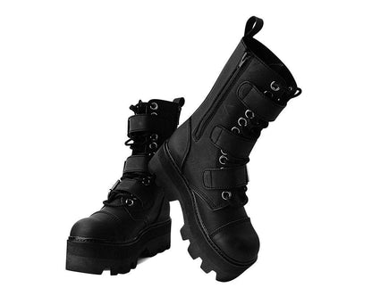 A9801 Black 12-Eye 3-Strap Dino Boot - T.U.K. Shoes