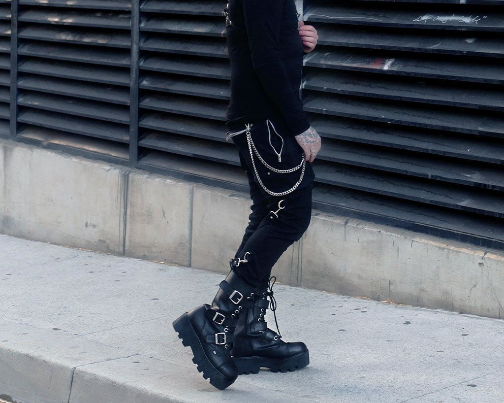 A9801 Black 12-Eye 3-Strap Dino Boot - T.U.K. Shoes