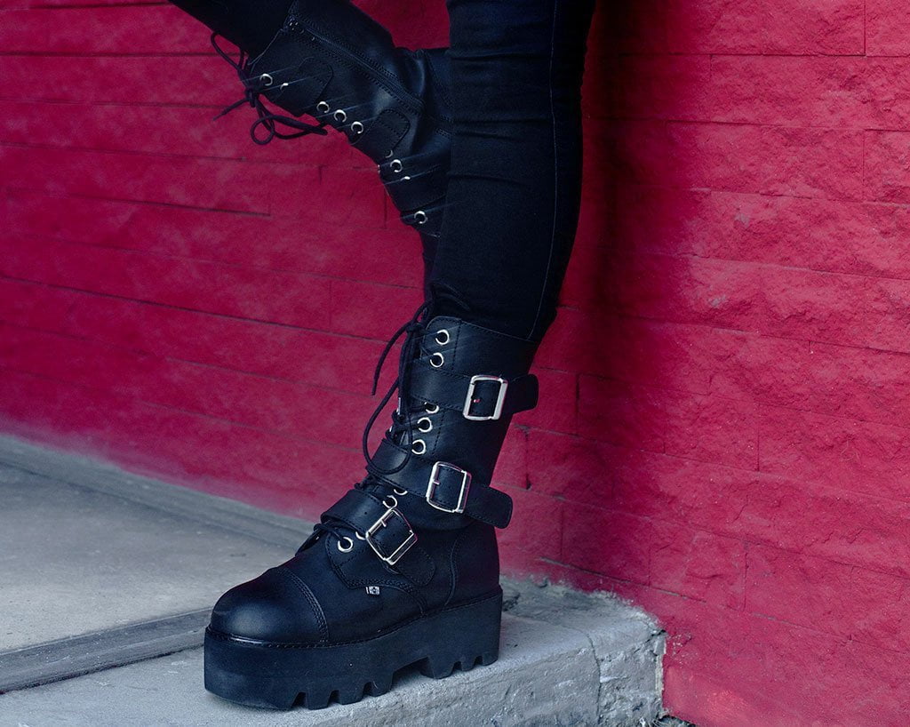 A9801 Black 12-Eye 3-Strap Dino Boot - T.U.K. Shoes