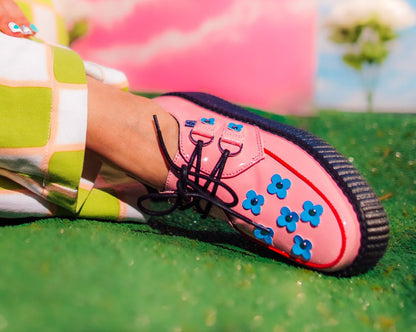 V3130 Pink & Blue Patent Flower Viva Mondo Creeper - T.U.K. Shoes