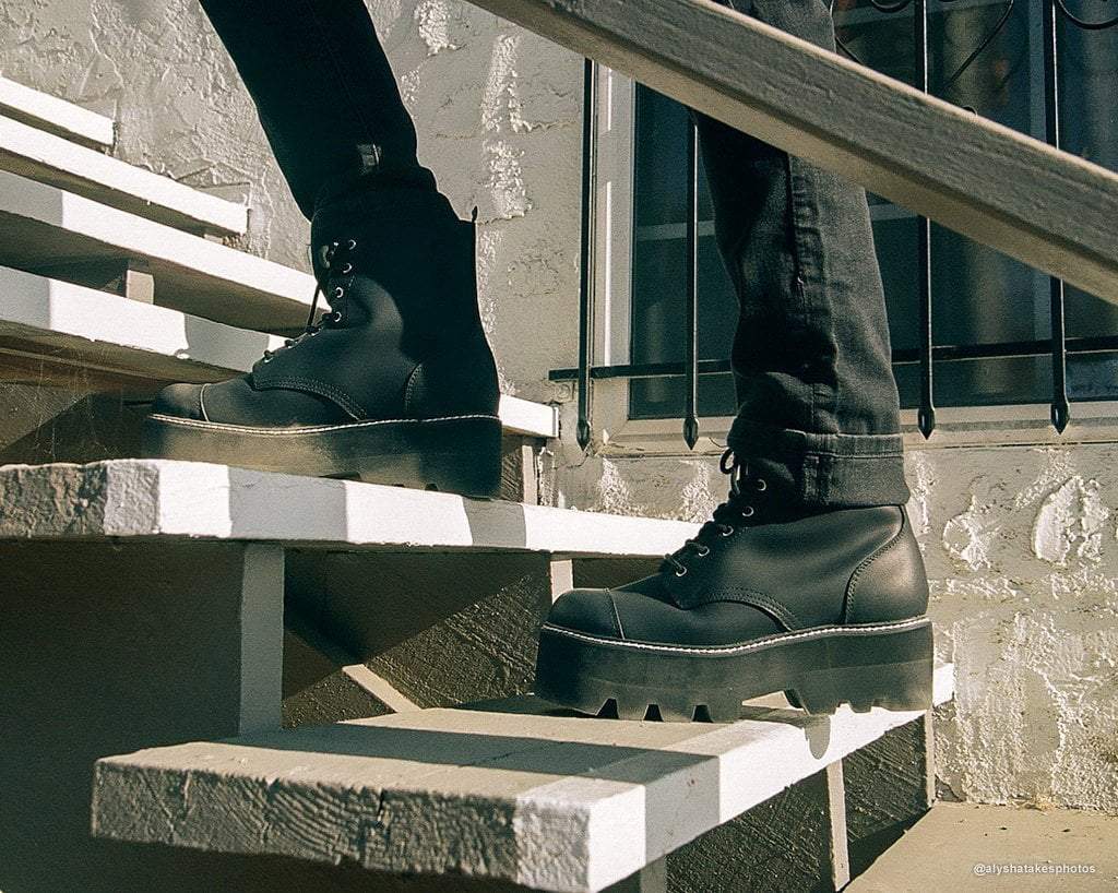 A9670 Black 7-Eye Dino Lug Sole Boot - T.U.K. Shoes